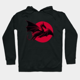 Dragon and Moon, Red and Black Linocut Hoodie